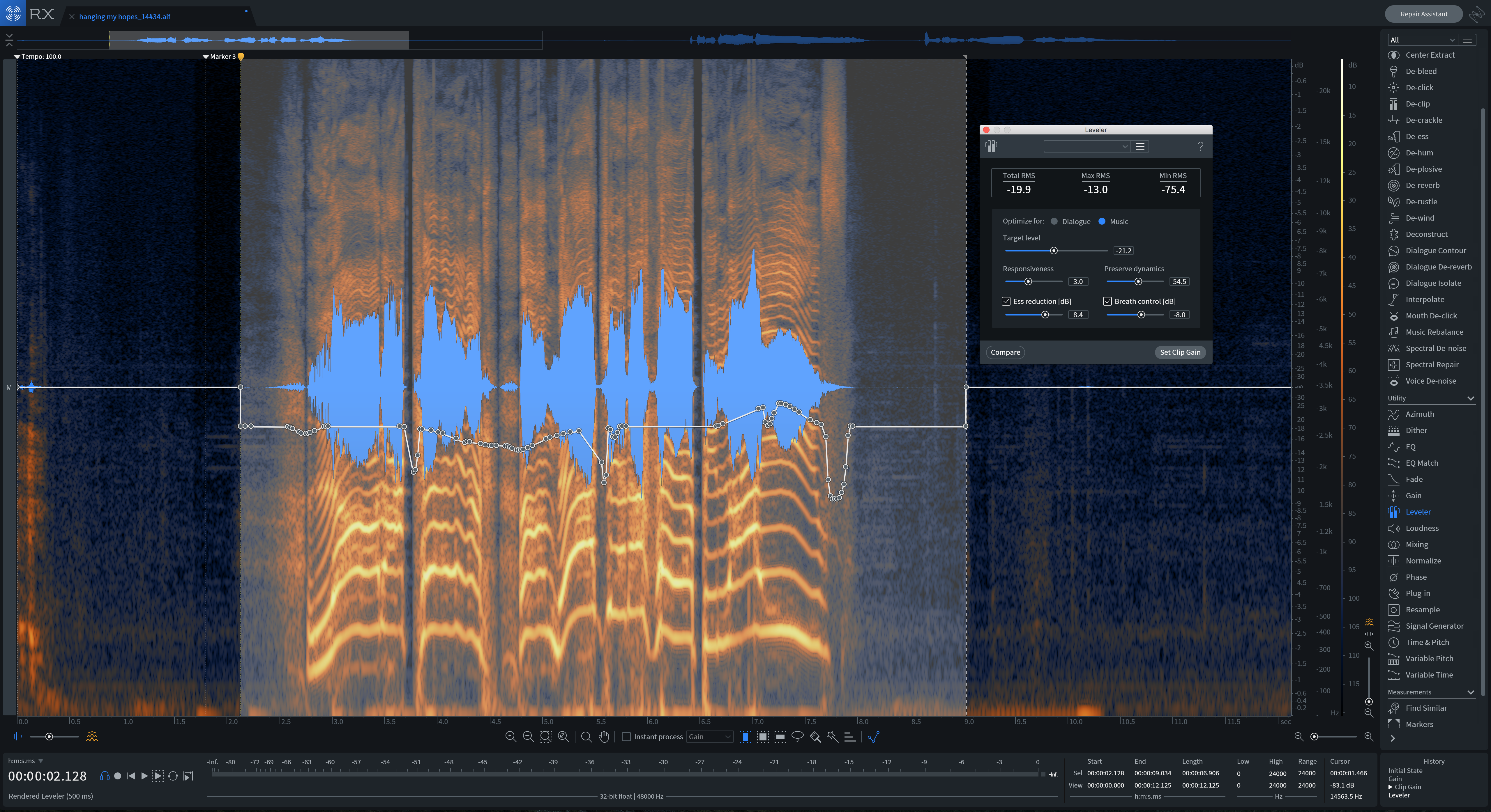 Evening out dynamics with the Leveler module in RX 7