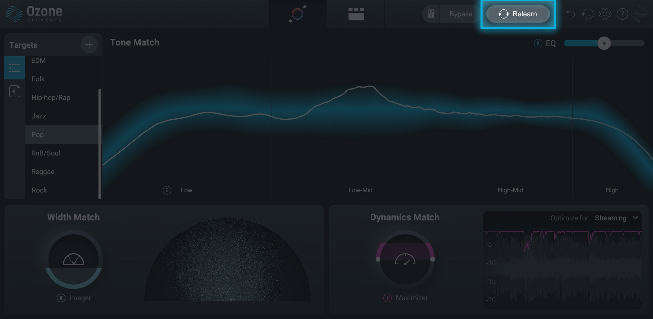 Select Relearn to do another listening pass of your audio with Master Assistant