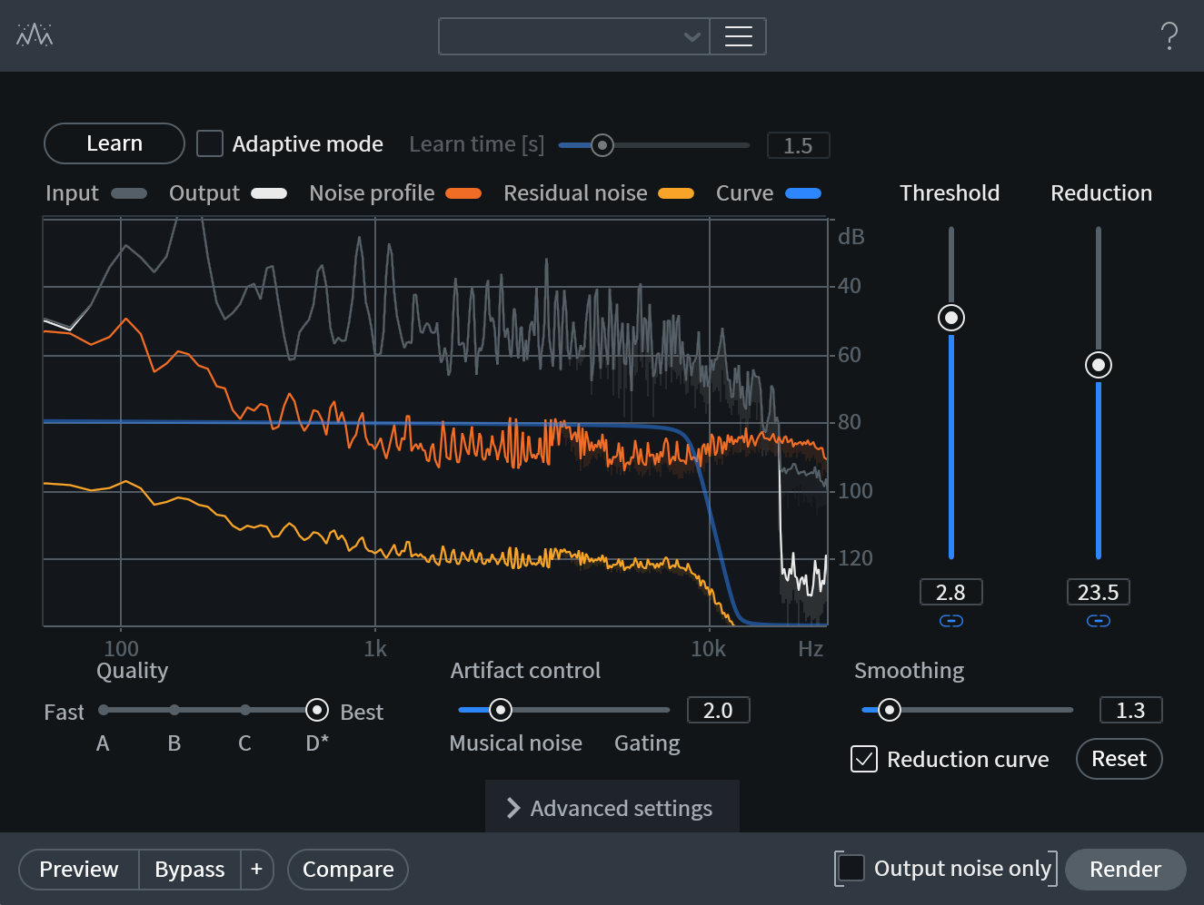 Dialing in Spectral De-noise settings to clean a hissy guitar