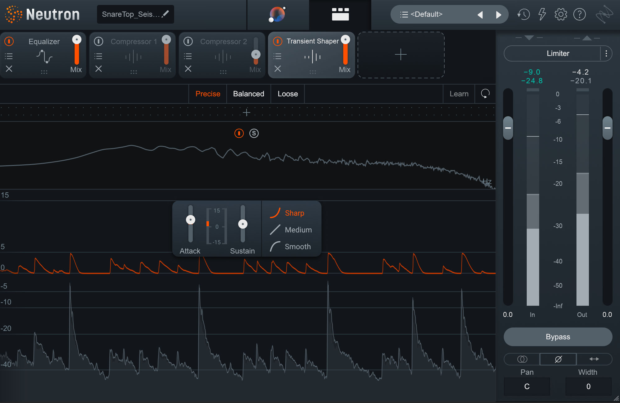 Using Neutron's Transient Shaper on the snare for punch