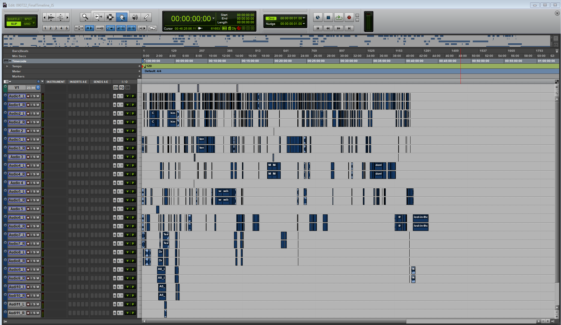 A look at an AAX file provided by a video editor, opened in Pro Tools