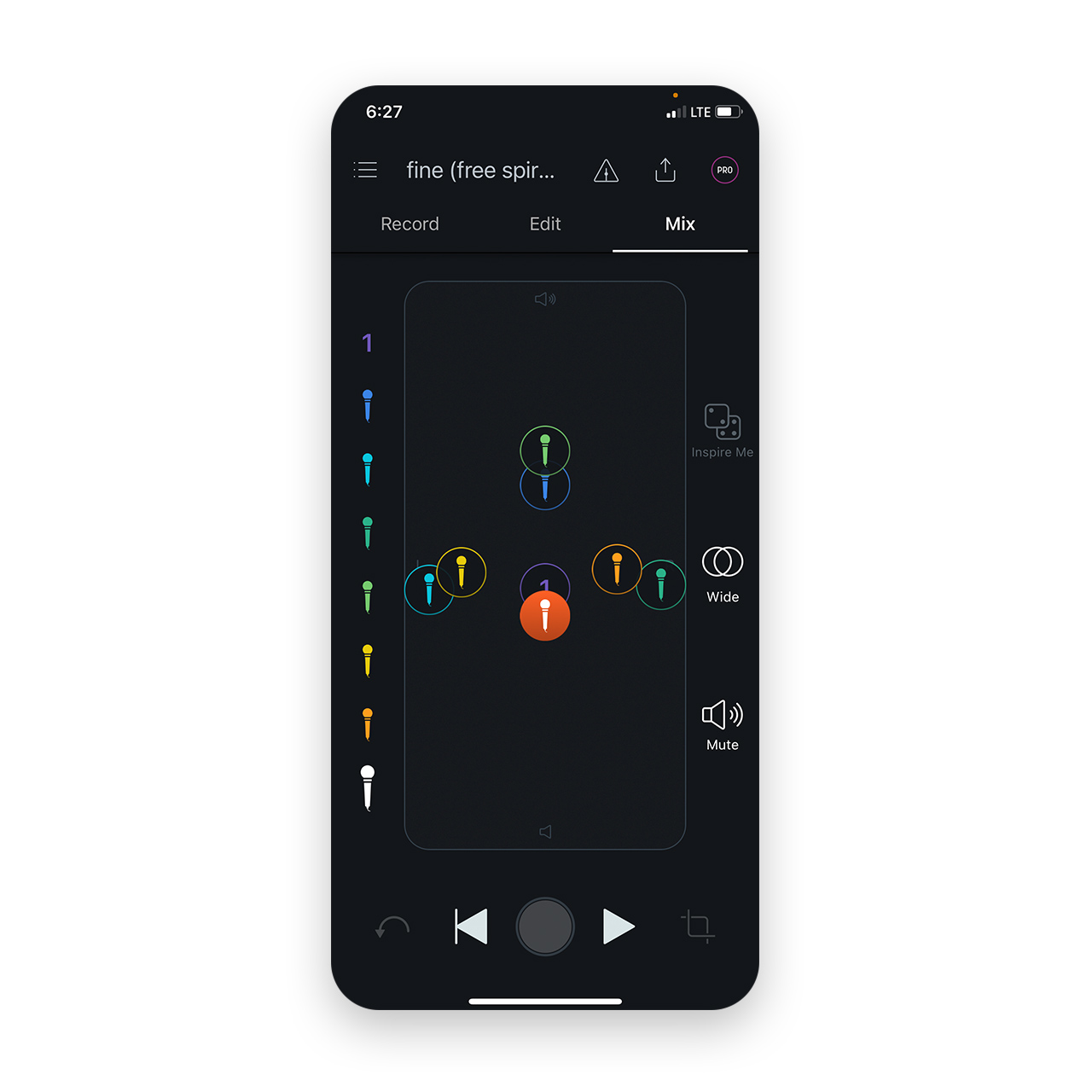 screenshot of the mix tab in the Spire app