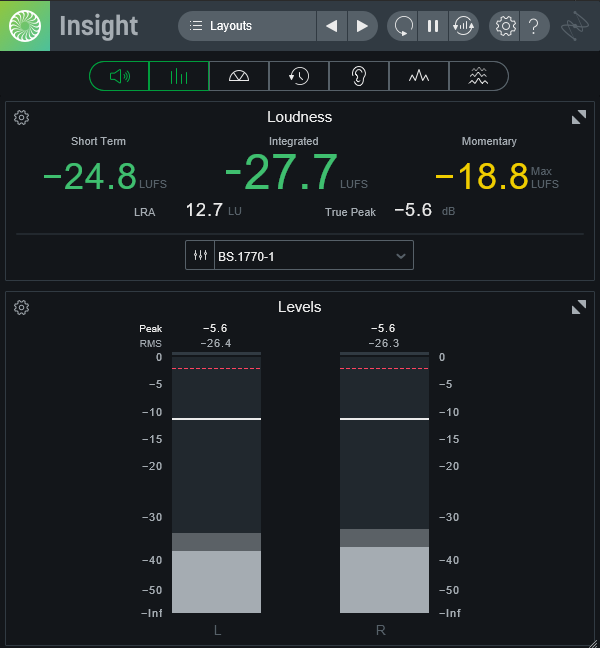 iZotope Insight 2 measures the loudness of your audio to ensure compliance with broadcast standards